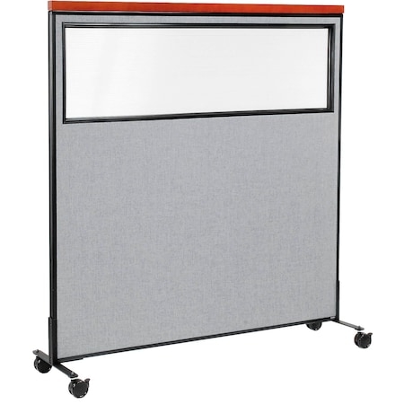 Interion By Global Industrial Interion Mobile Deluxe Office Partition Panel with Partial Window, 60-1/4inW x 64-1/2inH, Gray 694998MGY